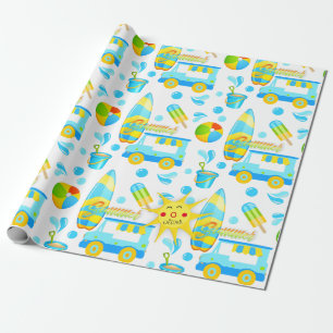 Colorful Summer and Beach Fun Monogrammed Pattern Cadeaupapier