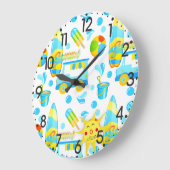 Colorful Summer and Beach Fun Monogrammed Pattern Grote Klok (Hoek)