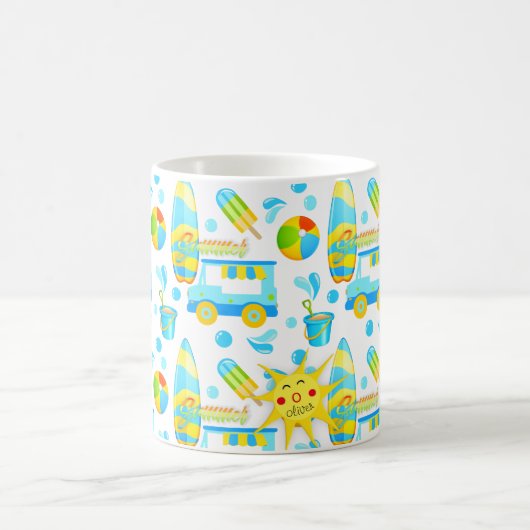 Colorful Summer and Beach Fun Monogrammed Pattern Koffiemok (Center)