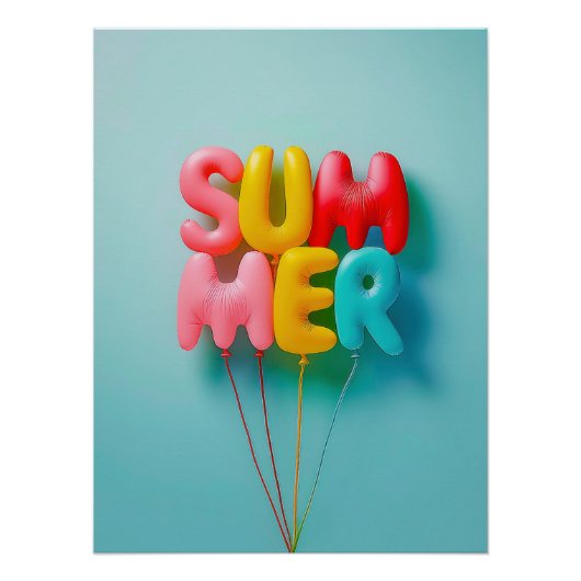 Colorful "Summer" Balloons on Bright Sky Blue Perfect Poster (Voorkant)
