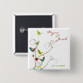 Colorful Summer Bird and Swirls Wedding Button (Voorkant /achterkant)