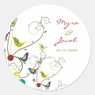 Colorful Summer Birds Swirls Chic Wedding Sticker