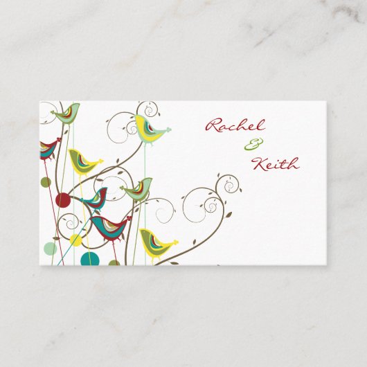 Colorful Summer Birds & Swirls Whimsical Wedding Plaatskaartje (Voorkant)