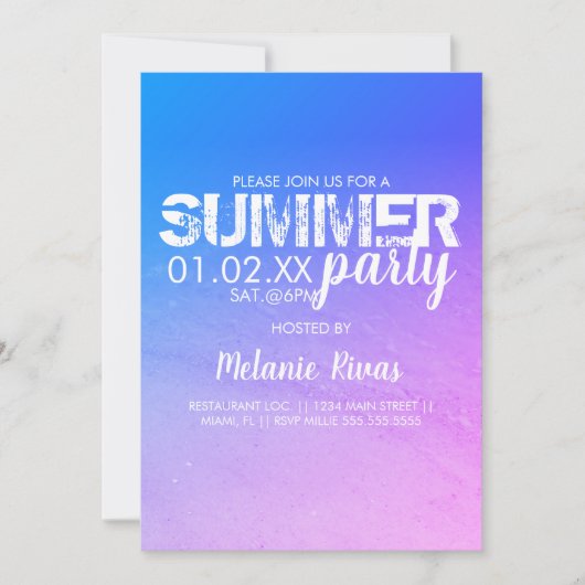 Colorful Summer Birthday Beach Party Blue Pink Kaart (Voorkant)