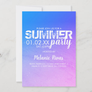 Colorful Summer Birthday Beach Party Blue Pink Kaart