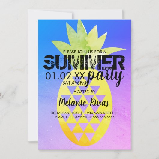 Colorful Summer Birthday Beach Party Pineappel Kaart (Voorkant)