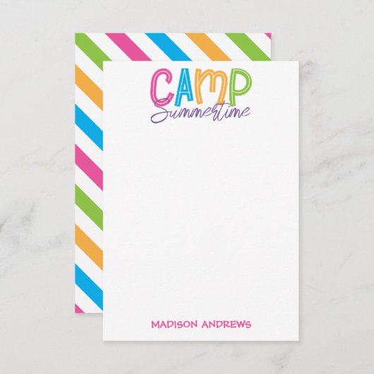 Colorful Summer Camp Personated Note Cards Bedankkaart (Voorkant / Achterkant)