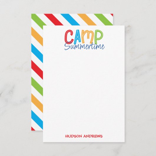 Colorful Summer Camp Personated Note Cards Bedankkaart (Voorkant / Achterkant)