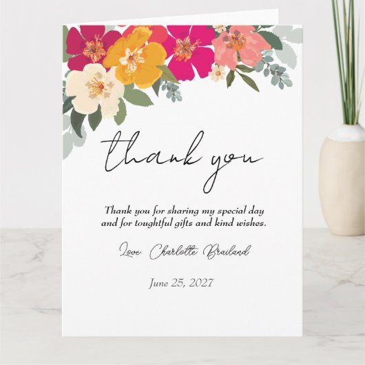 Colorful Summer Floral Vrijgezellenfeest Hartelijk Bedankkaart (Voorkant)