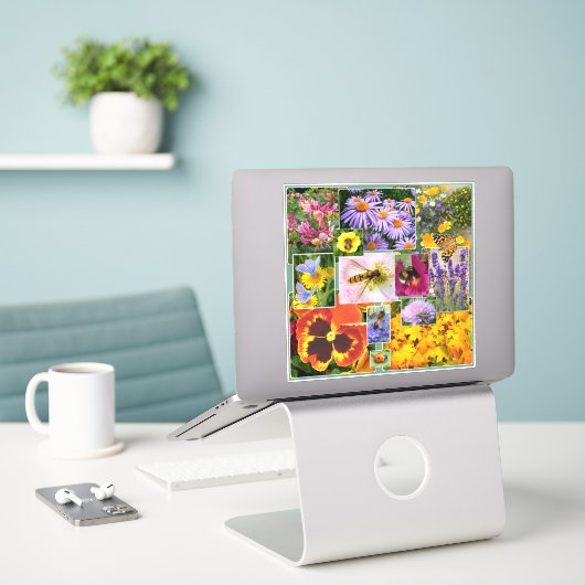 Colorful Summer Flowers and Insects Collage Sticker (Laptop op bureau)