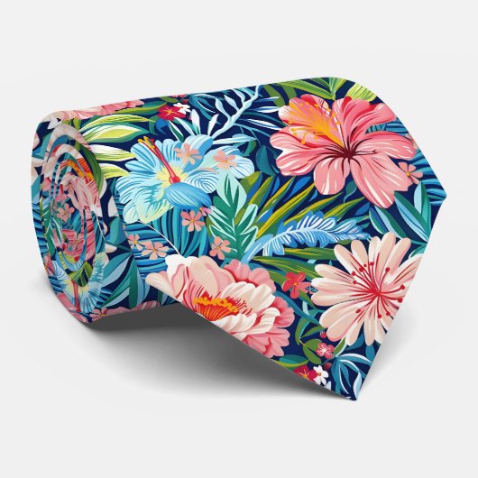 Colorful Summer Flowers Pretty Floral Pattern Stropdas (Opgerold)