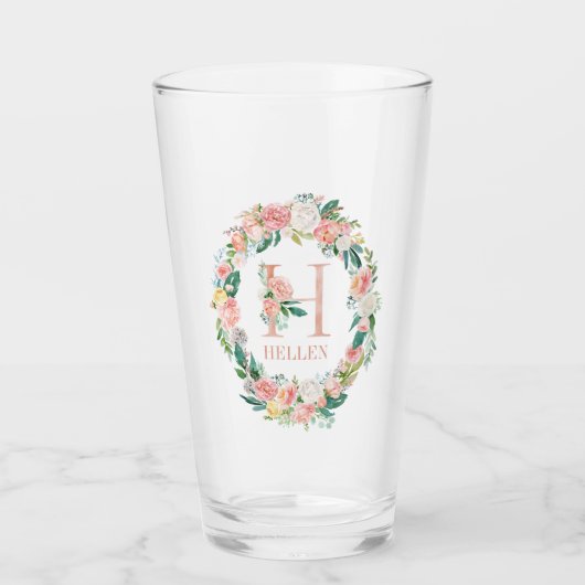 Colorful Summer Flowers WreatFloral Monogram Glas (Voorkant)