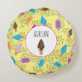 Colorful Summer Ice Cream Ice Poppen Patroon Rond Kussen (Achterkant)