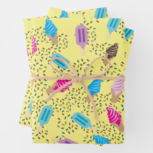 Colorful Summer Ice Cream Pattern Inpakpapier Vel (In situ)