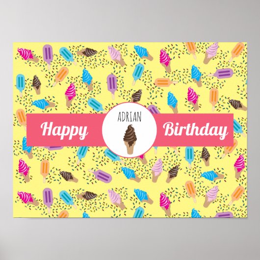 Colorful Summer Ice Cream Pattern Poster (Voorkant)