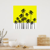 Colorful Summer Neon Yellow & Tropical Palm Trees Poster (Keuken)