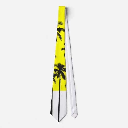 Colorful Summer Neon Yellow & Tropical Palm Trees Stropdas (Voorkant)