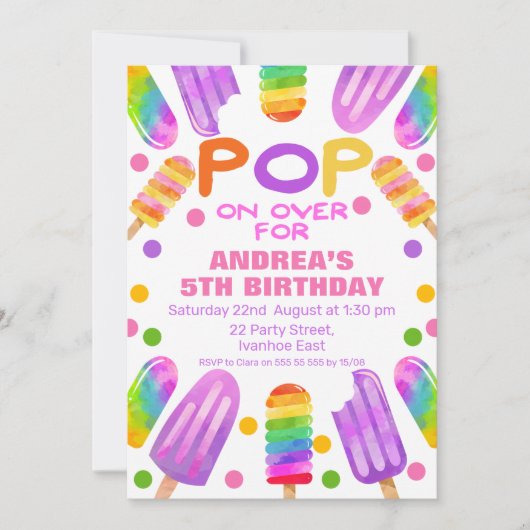 Colorful Summer Pop Popsicle Birthday Invitation Kaart (Voorkant)