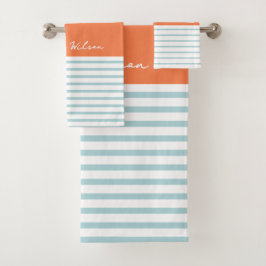 Colorful Summer Stripes Blue Oranje Custom Name Bad Handdoek