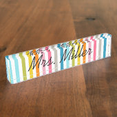 Colorful Summer Stripes Desk Naambordje (Zijkant)