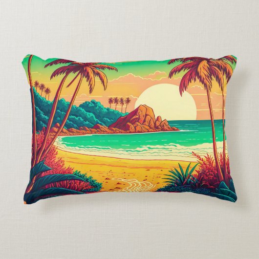 Colorful Summer Tropical Beach Landscape Artwork | Accent Kussen (Voorkant)