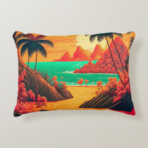 Colorful Summer Tropical Beach Landscape Artwork   Accent Kussen