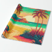 Colorful Summer Tropical Beach Landscape Artwork | Cadeaupapier (Uitgerold)