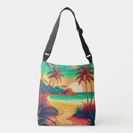 Colorful Summer Tropical Beach Landscape Artwork | Crossbody Tas (Voorkant)