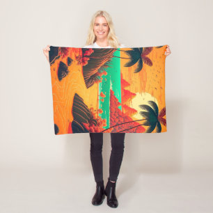 Colorful Summer Tropical Beach Landscape Artwork   Fleece Deken