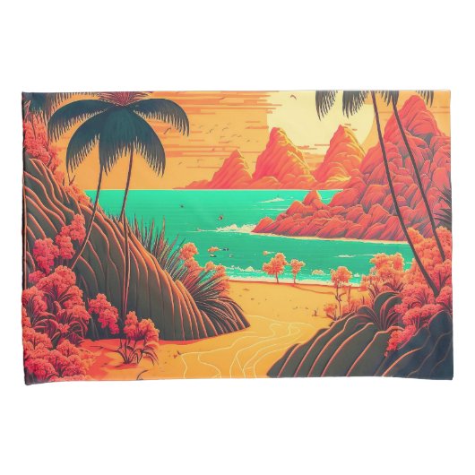 Colorful Summer Tropical Beach Landscape Artwork | Kussensloop (Voorkant-Rechts)