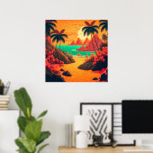 Colorful Summer Tropical Beach Landscape Artwork | Poster (Thuiskantoor)
