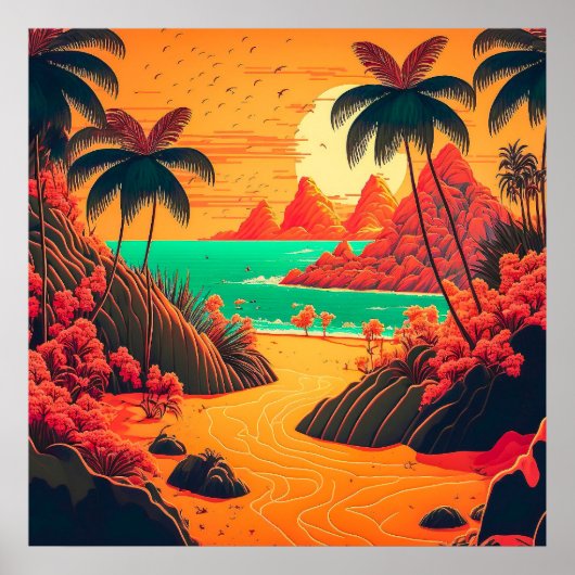 Colorful Summer Tropical Beach Landscape Artwork | Poster (Voorkant)