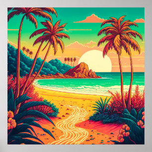 Colorful Summer Tropical Beach Landscape Artwork   Poster