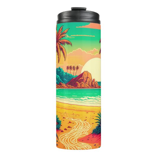 Colorful Summer Tropical Beach Landscape Artwork | Thermosbeker (Voorkant)