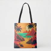 Colorful Summer Tropical Beach Landscape Artwork | Tote Bag (Voorkant)