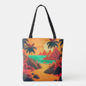 Colorful Summer Tropical Beach Landscape Artwork | Tote Bag (Achterkant)