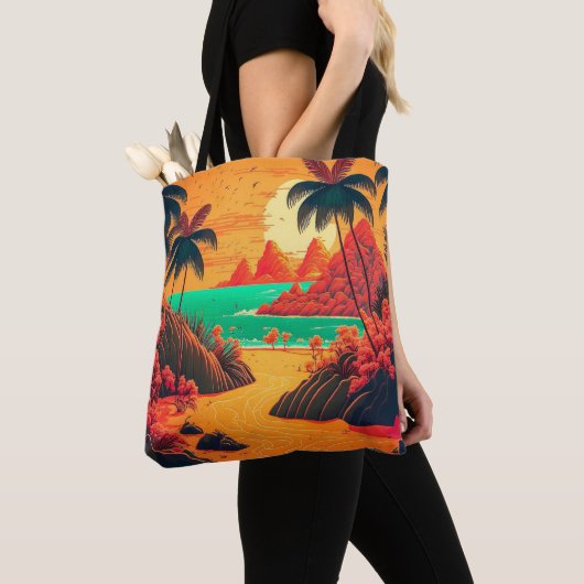 Colorful Summer Tropical Beach Landscape Artwork | Tote Bag (Dichtbij)
