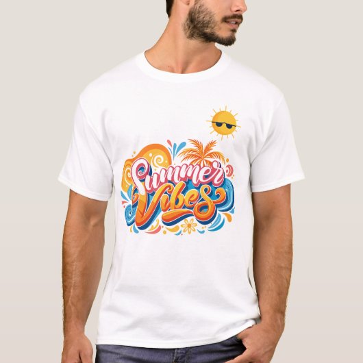 Colorful Summer Vibes T-Shirt – Fun Beach & Vacati (Voorkant)