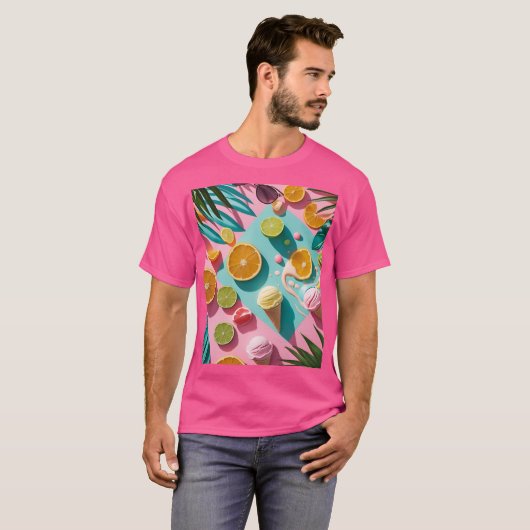 Colorful Summer Vibes Tropical Design – Bright Cit T-shirt (Voorkant volledig)