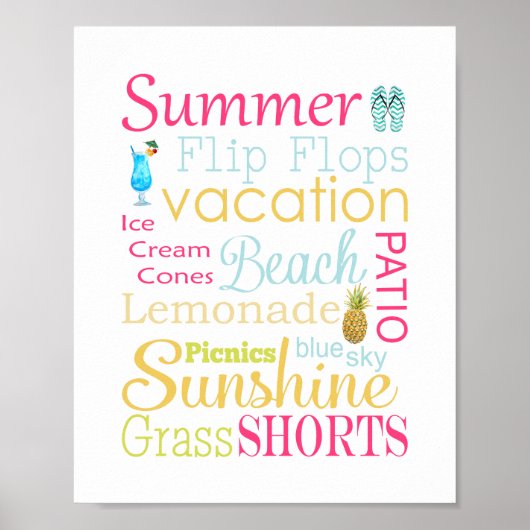Colorful Summer Words and Phrases Poster (Voorkant)
