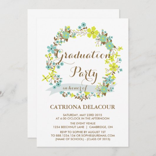 COLORFUL SUMMER WREATH | AFSTUDEREN INVITATIE KAART (Voorkant / Achterkant)