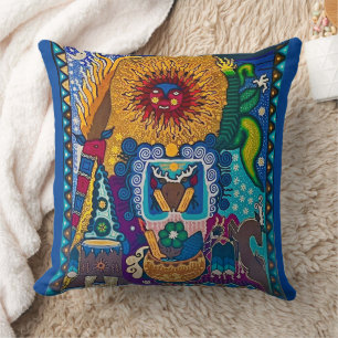 Colorful Sun Huichol Art Kussen