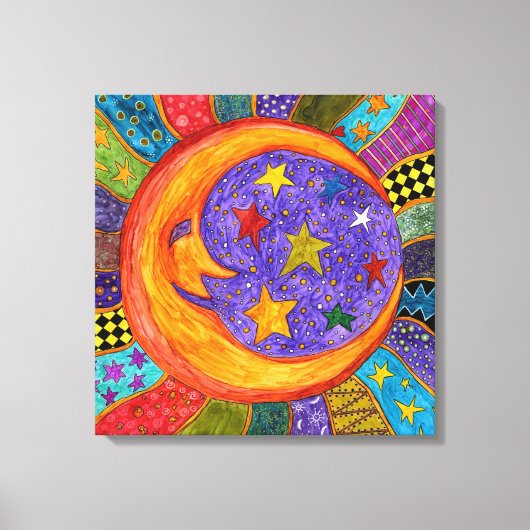 Colorful Sun, Moon en Stars Gekapeld Canvas (Voorkant)