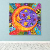 Colorful Sun, Moon en Stars Gekapeld Canvas Afdruk (Insitu (Houten vloer))