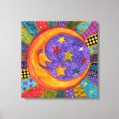 Colorful Sun, Moon en Stars Gekapeld Canvas Afdruk (Voorkant)