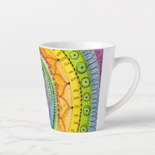 Colorful Sunburst Doodle Mandala Design Latte Mok (Rechts)