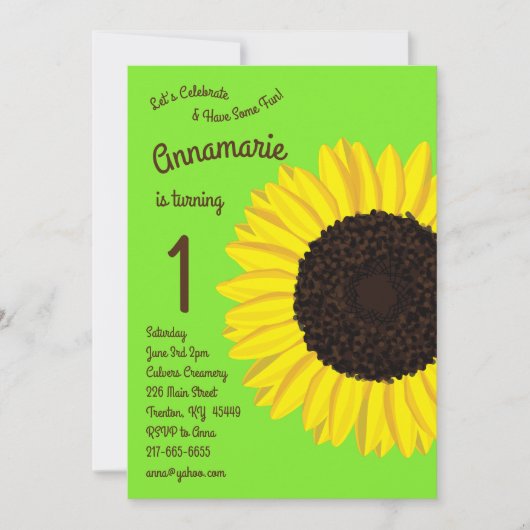 Colorful Sunflower 1e Birthday Invitation Kaart (Voorkant)