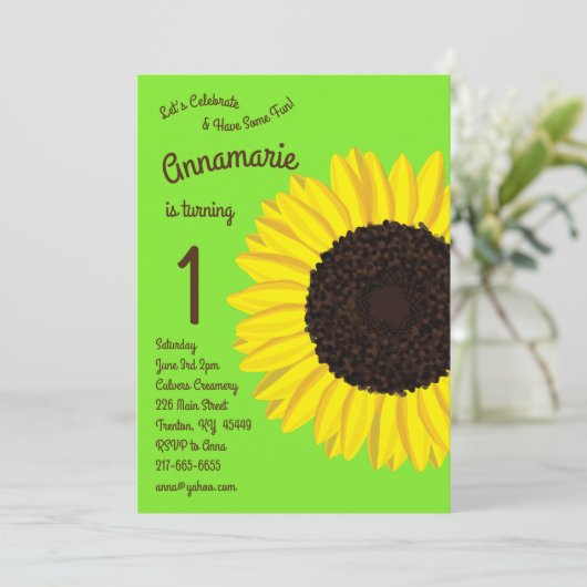 Colorful Sunflower 1e Birthday Invitation Kaart (Staand voorkant)