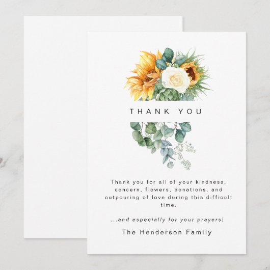 Colorful Sunflower Bereavement Funeral Bedankt (Voorkant / Achterkant)