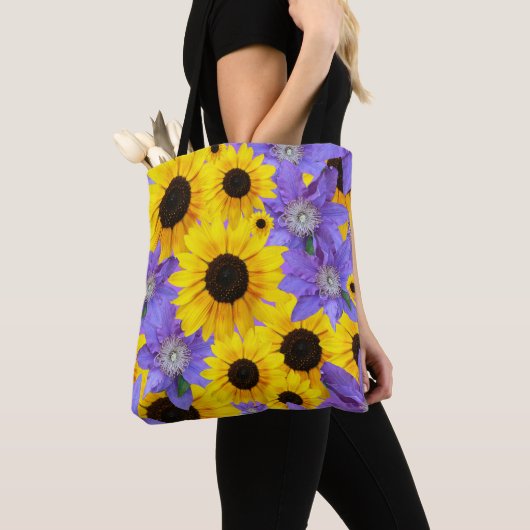 Colorful Sunflower Yellow & Paars Floral Pattern Tote Bag (Dichtbij)